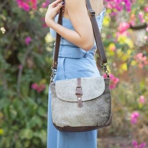Myra Cowhide and Leather Overlap Shoulder Bag